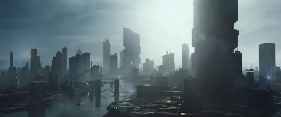 未来城市雾中景象 未来城市 科幻 雾气 4K