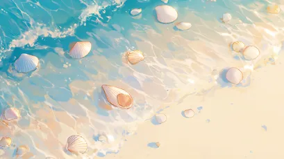 沙滩贝壳 海滩 贝壳 水彩风格 4K