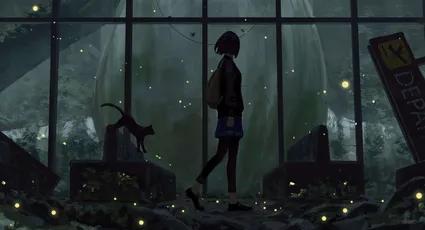 夜行者与猫 夜晚 剪影 神秘 4K