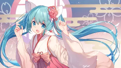 和风少女 和服 蓝发 传统 1080P