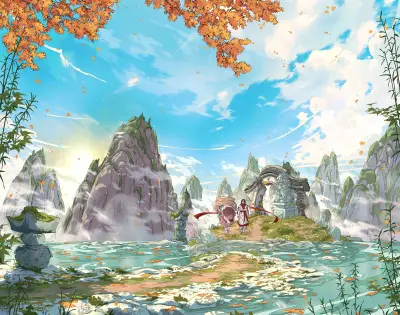 秋日山水仙境 山水画 秋日风景 梦幻场景 4K