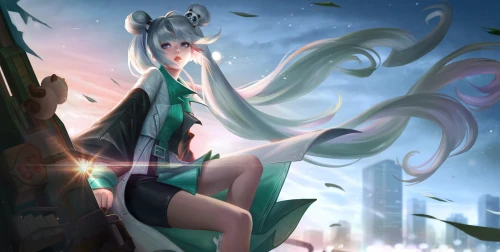 银发少女与飘带 动漫 插画 银发 4K