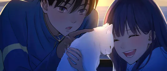 夕阳下的温馨时刻 动漫 情侣 猫咪 8K