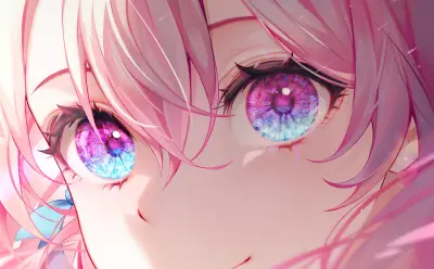 粉色动漫女孩特写 动漫 粉色 眼睛 4K