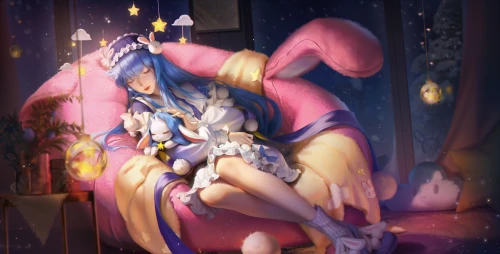 星夜下的安眠少女 动漫插画 睡眠 星空 4K