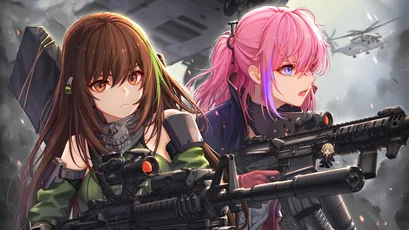 战斗少女 军事 动漫风格 粉色与棕色头发 4K