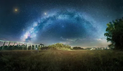 星空下的桥 夜景 银河 桥梁 2K