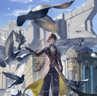 奇幻都市中的神秘人物 奇幻 都市 飞行鸟群 8K