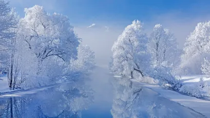 冬日雪景 冬季 自然风光 蓝色调 4K