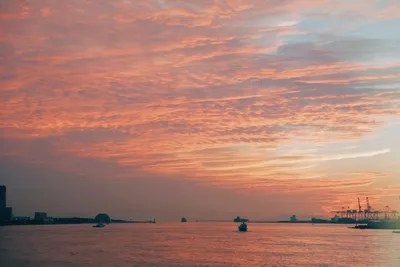 夕阳海港 日落 海景 橙红色调 4K