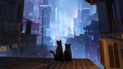 赛博朋克猫 赛博朋克 未来城市 霓虹灯 4K