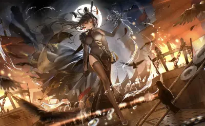 月夜战场中的女武者 奇幻场景 动态战斗 月光照明 4K