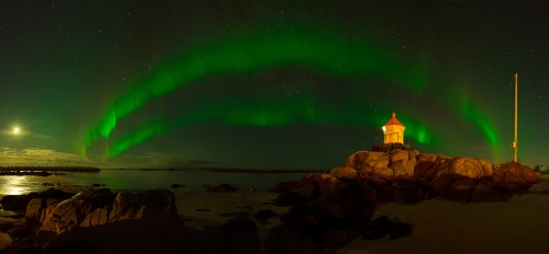 极光下的灯塔 夜景 自然风光 绿色 4K