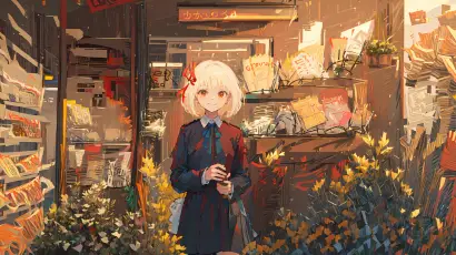 花店中的少女 插画 花店 少女 4K