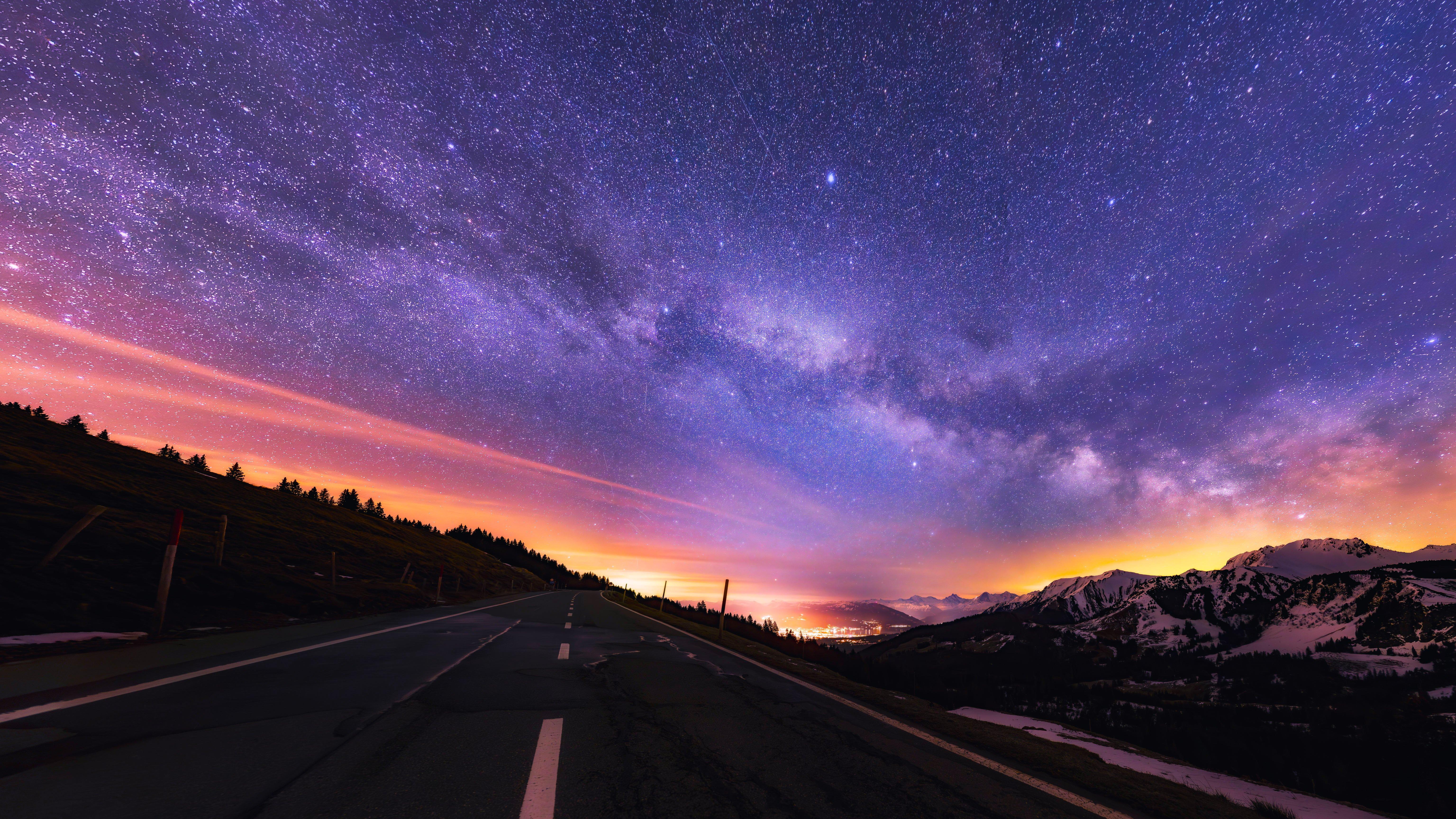 星空下的公路 夜景 公路 星空 4K