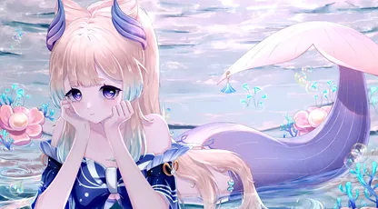 梦幻水下美人鱼 水下 动漫风格 蓝色 4K