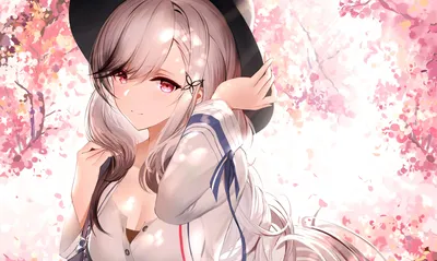 樱花下的少女 动漫风格 粉色背景 樱花飘落 4K