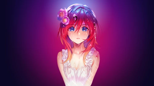 梦幻花饰少女 动漫风格 紫色渐变 花饰点缀 4K