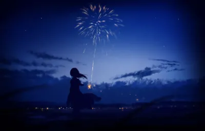 夜空烟花剪影 夜景 烟花 剪影 4K
