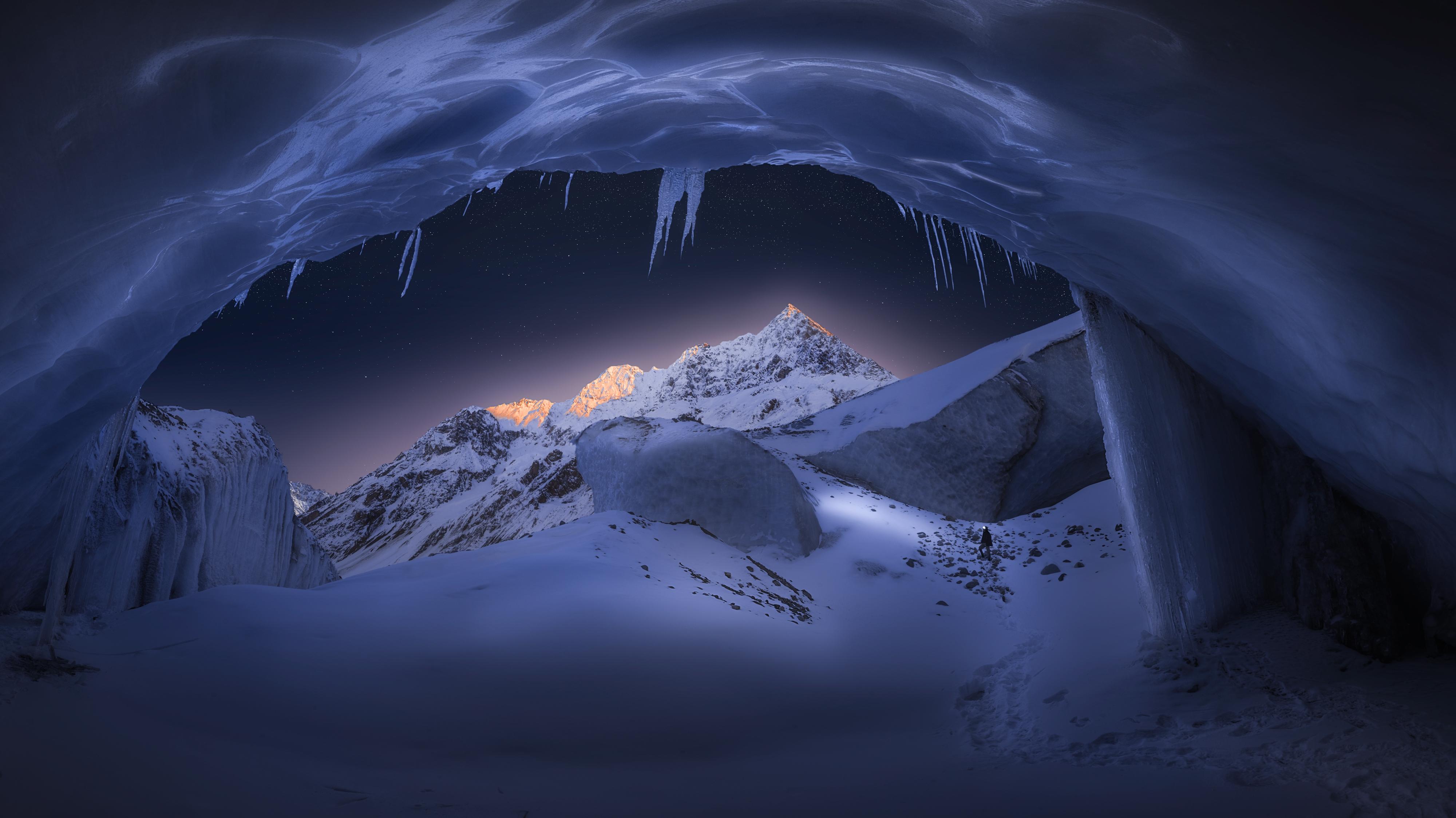 冰洞星夜 雪山 冰洞 星空 4K