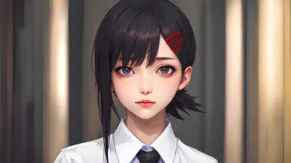 黑发少女校服肖像 动漫风格 室内场景 白衬衫黑领带 2K