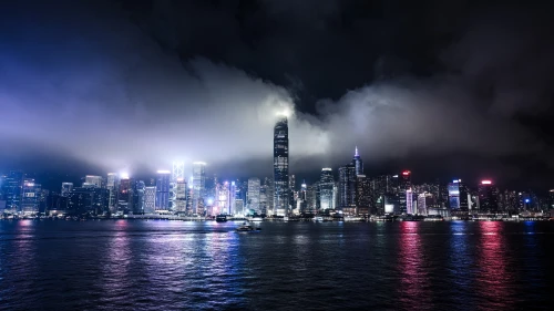 香港维多利亚港夜景 城市夜景 天际线 维多利亚港 4K