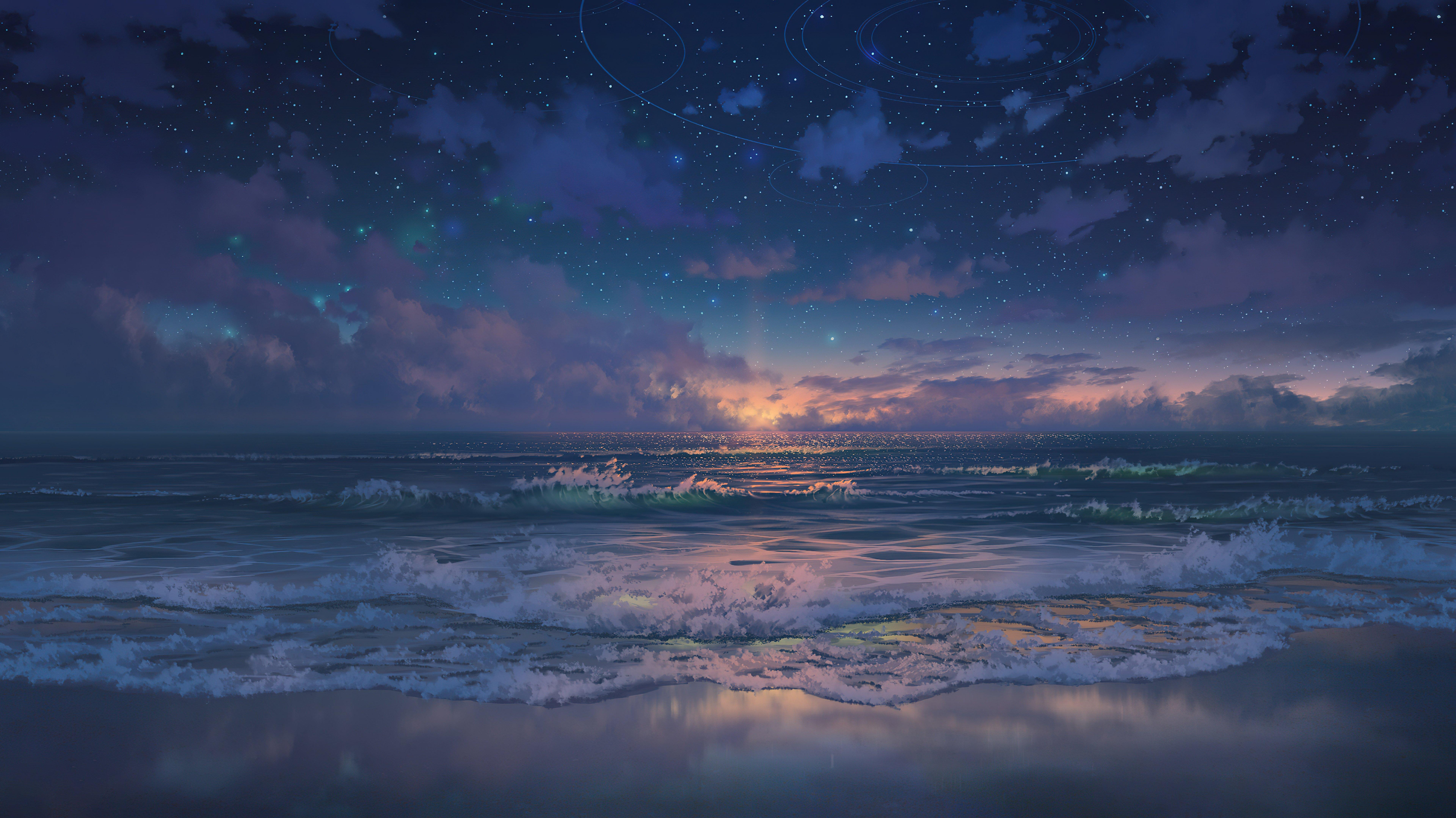 星海暮浪 夜景 海洋 星空 8K