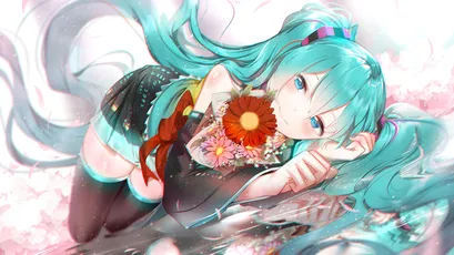 初音未来花语 动漫 初音未来 粉色背景 1080P