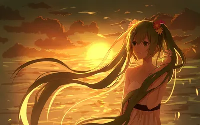 夕阳下的长发少女 动漫 黄昏 长发 4K