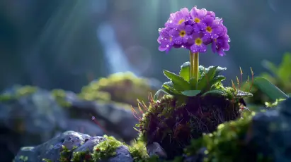 紫花石上绽放 自然风光 花卉 紫色 4K