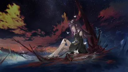 星夜下的孤独少女 动漫 星空 废墟 4K