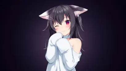 猫耳少女眨眼卖萌 动漫 二次元 猫耳娘 4K