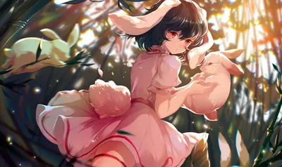 兔耳少女与花 动漫 幻想 粉色 4K