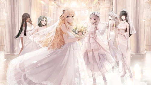 梦幻婚纱少女 动漫风格 婚礼场景 白色礼服 4K