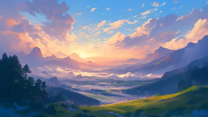 山间晨曦 山水风景 日出 梦幻色彩 4K