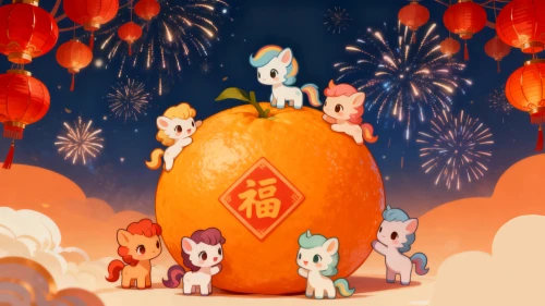 新年快乐 新年 卡通 橙子 4K