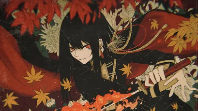 秋日武士 动漫风格 秋季场景 红色枫叶 1080P