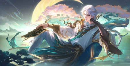 月下仙人 幻想 东方美学 蓝白配色 8K