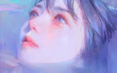 梦幻色彩的少女 艺术风格 梦幻色彩 紫色调 1080P