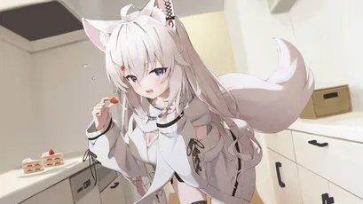 狐耳少女厨房 动漫 二次元 白色 4K