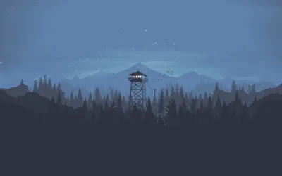 夜空下的森林瞭望塔 夜晚 森林 瞭望塔 2K
