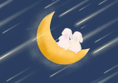 月兔共眠 月亮 兔子 夜空 4K