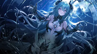幻想中的蓝色长发少女 幻想 少女 蓝色头发 4K