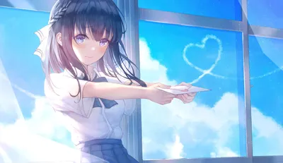 窗边少女与心形云 动漫风格 室内场景 蓝色调 4K