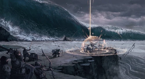 海啸前的魔法防御 奇幻场景 灾难片 魔法防护罩 4K