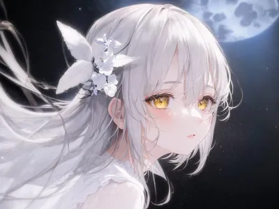 月夜下的梦幻少女 动漫风格 夜晚场景 白色主题 4K