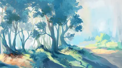 晨曦林间 风景画 森林 晨光 2K