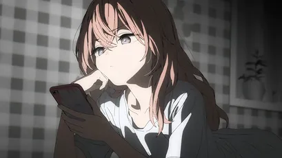 动漫女孩使用手机 动漫 室内 黑色背景 1080P