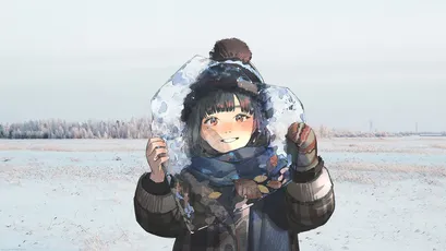 冬日雪景少女 冬季 雪景 动漫风格 2K