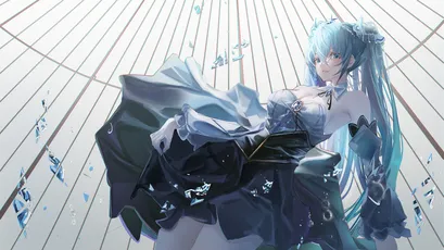 蓝发少女静坐 动漫 二次元 蓝发 4K